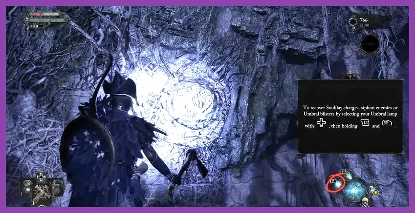 Using the Umbral Lamp soul flay on an enemy