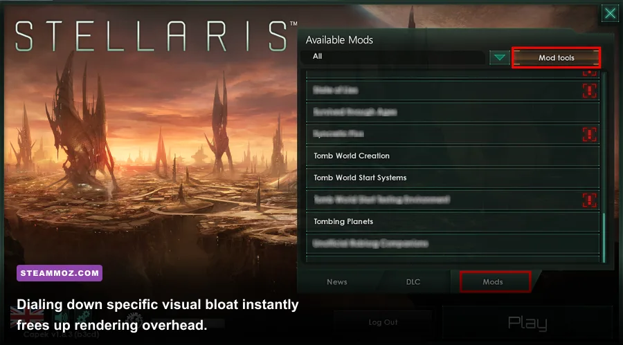 In-game graphics options menu in Stellaris PC