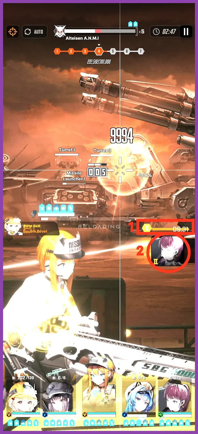 NIKKE Liter supporting a squad during a combat encounter