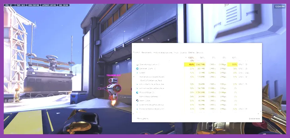 Task Manager showing Overwatch 2 resource usage during gameplay