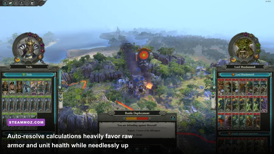 Pre-battle balance of power indicator and auto-resolve prediction screen in Total War