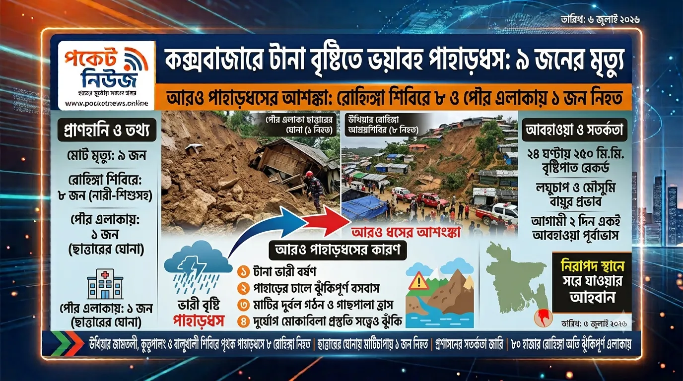 কক্সবাজারে টানা বৃষ্টিতে ভয়াবহ পাহাড়ধস: ৯ জনের মৃত্যু, আরও ধসের আশঙ্কা কক্সবাজারে টানা বৃষ্টিতে ভয়াবহ পাহাড়ধস: ৯ জনের মৃত্যু, আরও ধসের আশঙ্কা