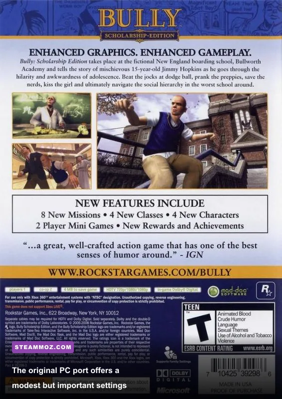 Bully Scholarship Edition PC graphics settings and resolution menu
