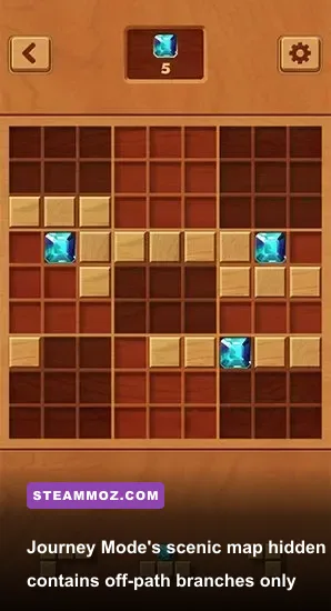 Woodoku Journey Mode island map showing branching progression nodes and stages