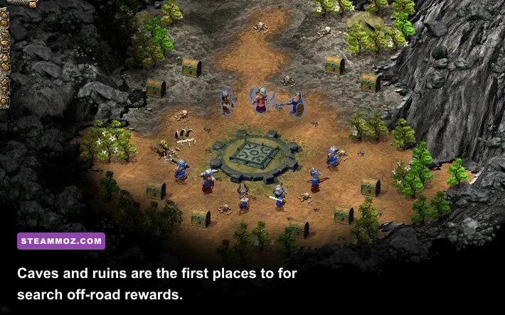 Hidden cave and ruins in the Cultures 8th Wonder of the World campaign