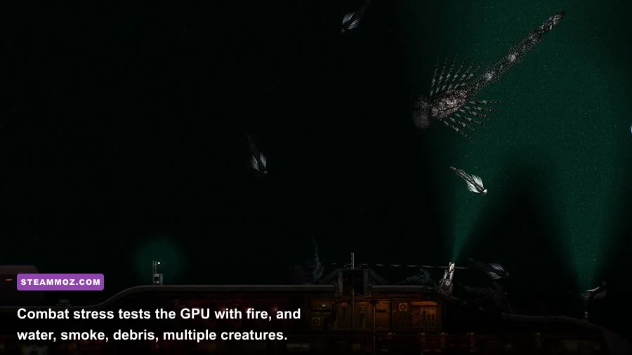 Barotrauma submarine combat with flooding fire and particle effects on screen