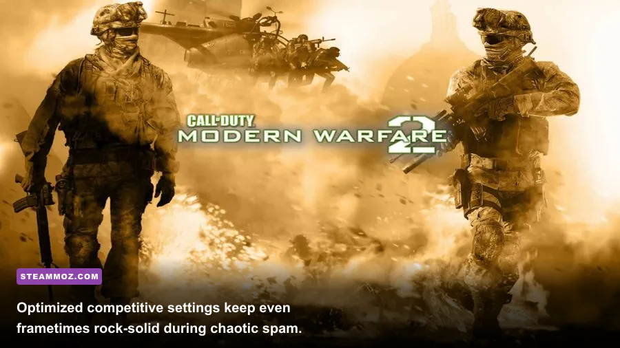 Fast-paced Call of Duty Modern Warfare 2 gameplay on Shipment showing sharp framerates
