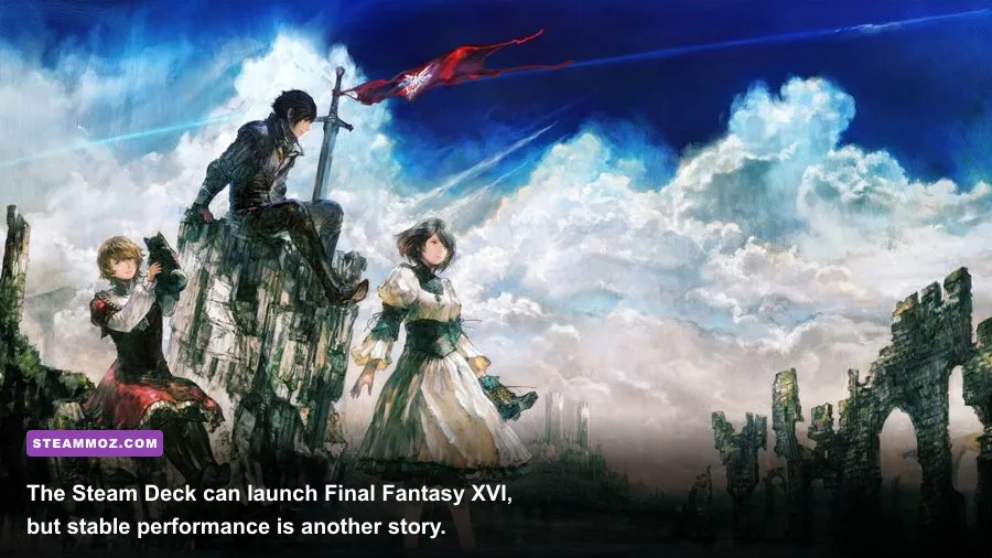 Final Fantasy XVI running on a Steam Deck with performance overlay