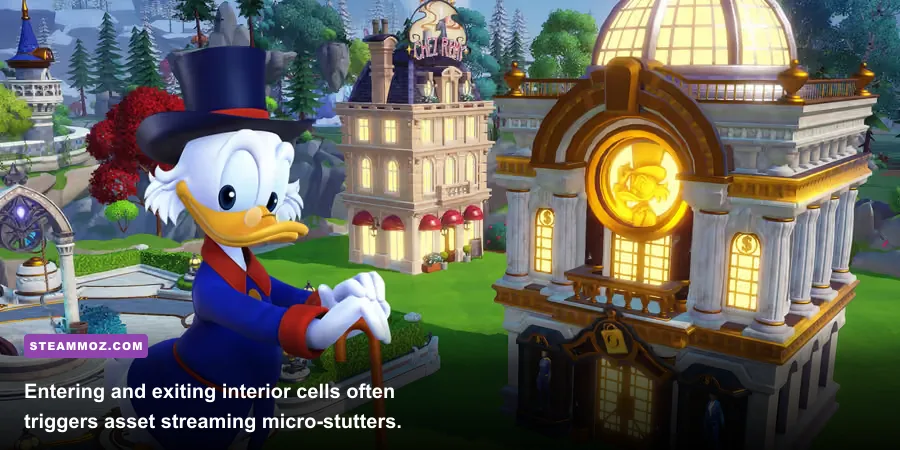 Scrooge McDuck Store building exterior in Disney Dreamlight Valley with smooth lighting