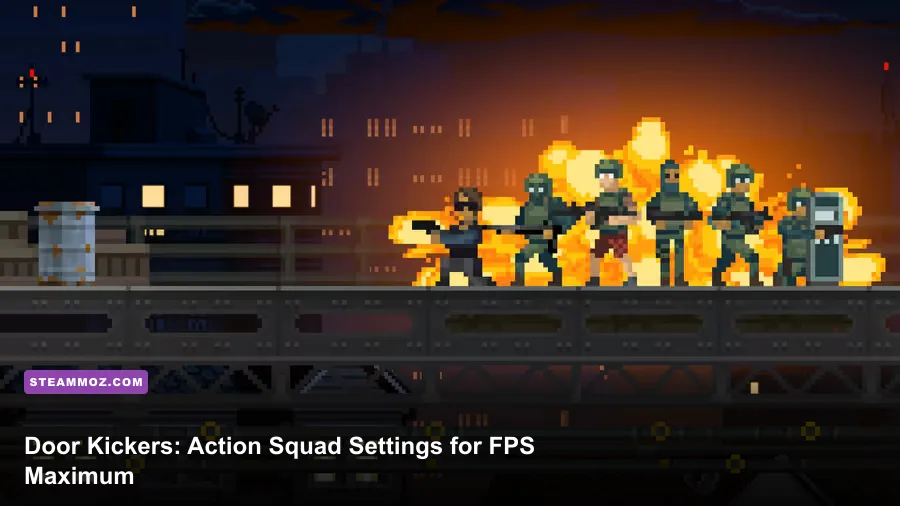 Door Kickers Action Squad SWAT team entering a warehouse in pixel art