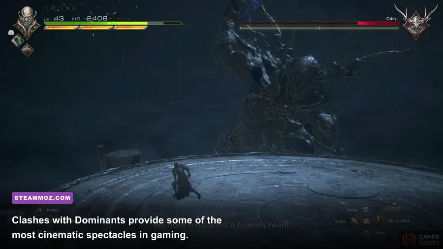 Clive dueling Barnabas Tharmr in Final Fantasy 16