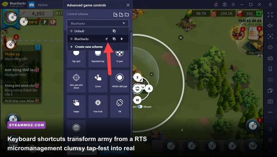 Rise of Kingdoms PC interface highlighting desktop keyboard shortcuts and hotkeys