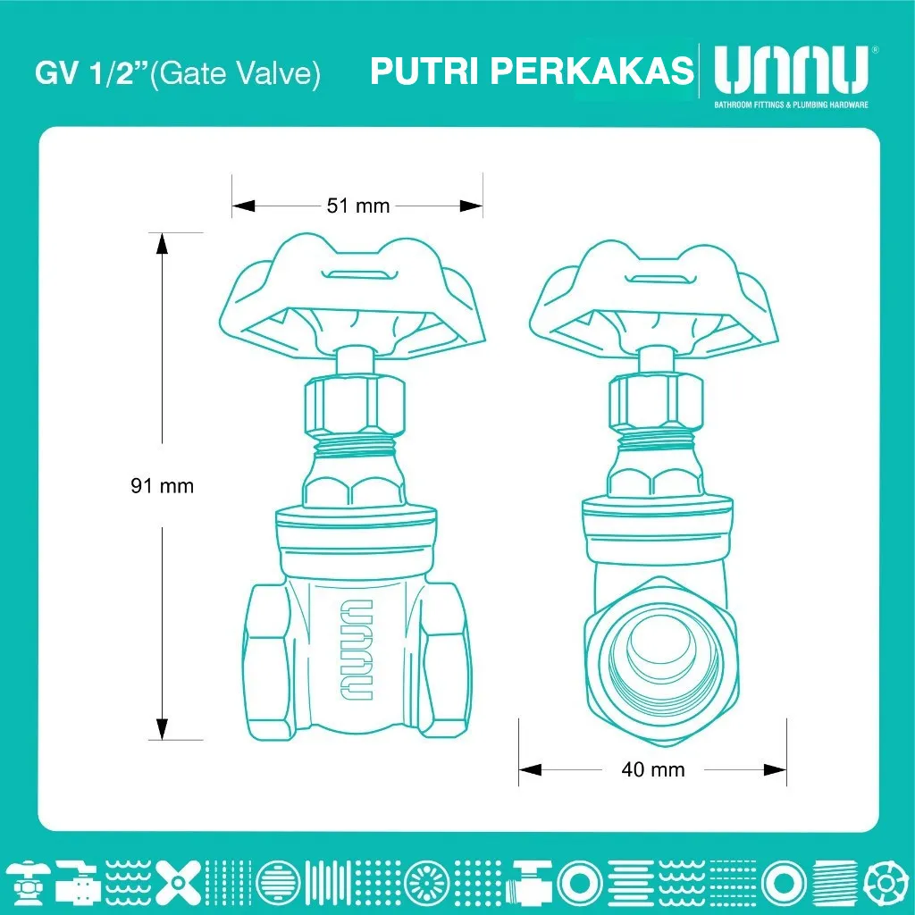 Kran Gate Valve merk UNNU / GV 1/2IN inch 1 Pcs - Gambar 3