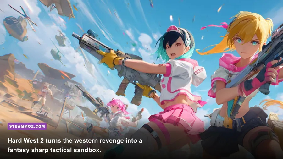 Gin Carter and the posse fighting enemies during a train robbery in Hard West 2