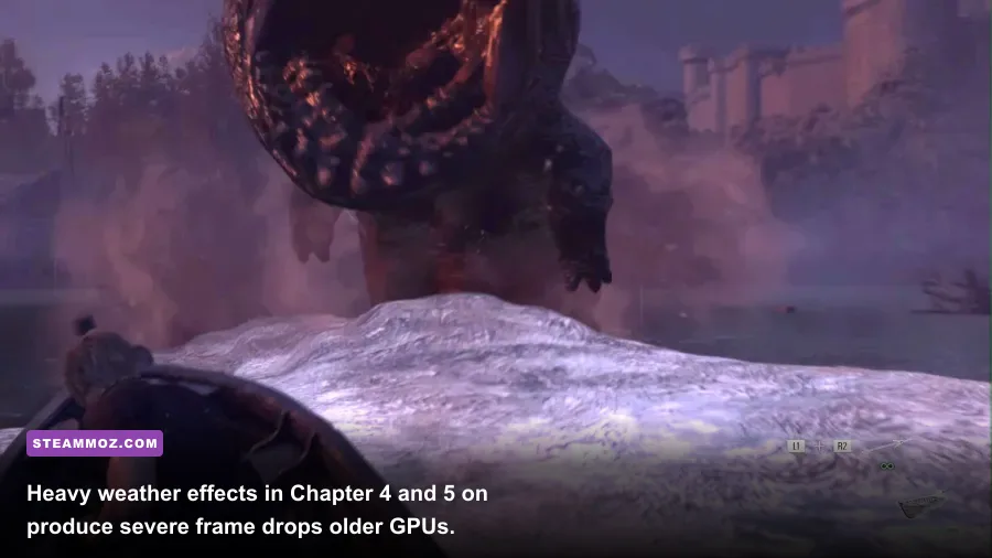 Atmospheric rain and water effects during the Del Lago lake fight in Resident Evil 4