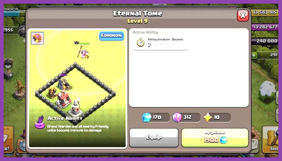 Clash of Clans Grand Warden casting Eternal Tome