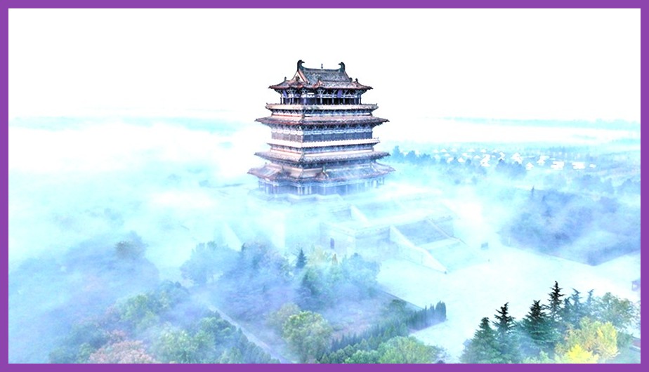 Beautiful Chinese mythology inspired environment with temples