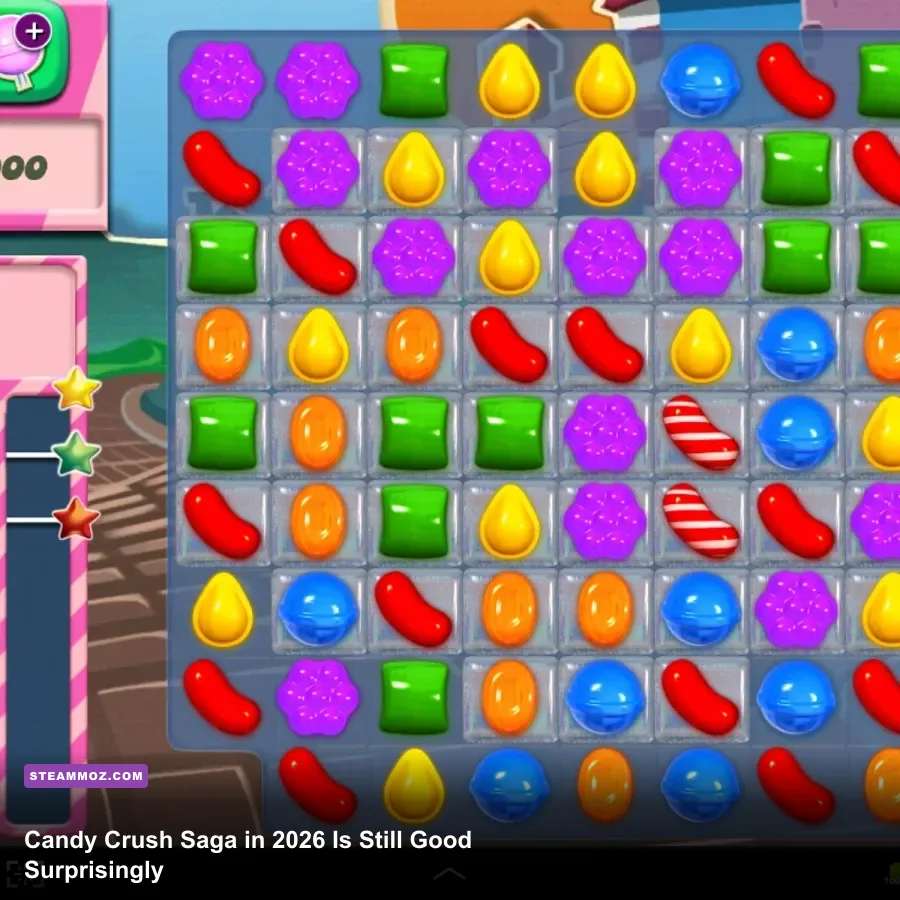 Candy Crush Saga gameplay board showing colorful candies and special candy combinations