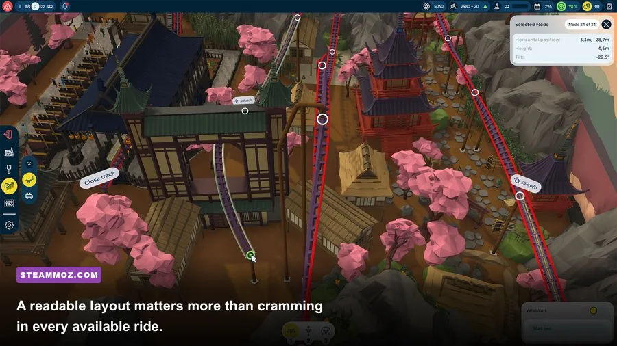 Indoorlands theme park layout showing rides paths and guest areas