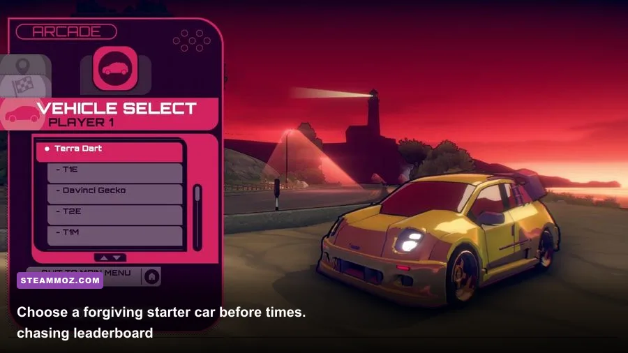 Inertial Drift garage and car selection screen