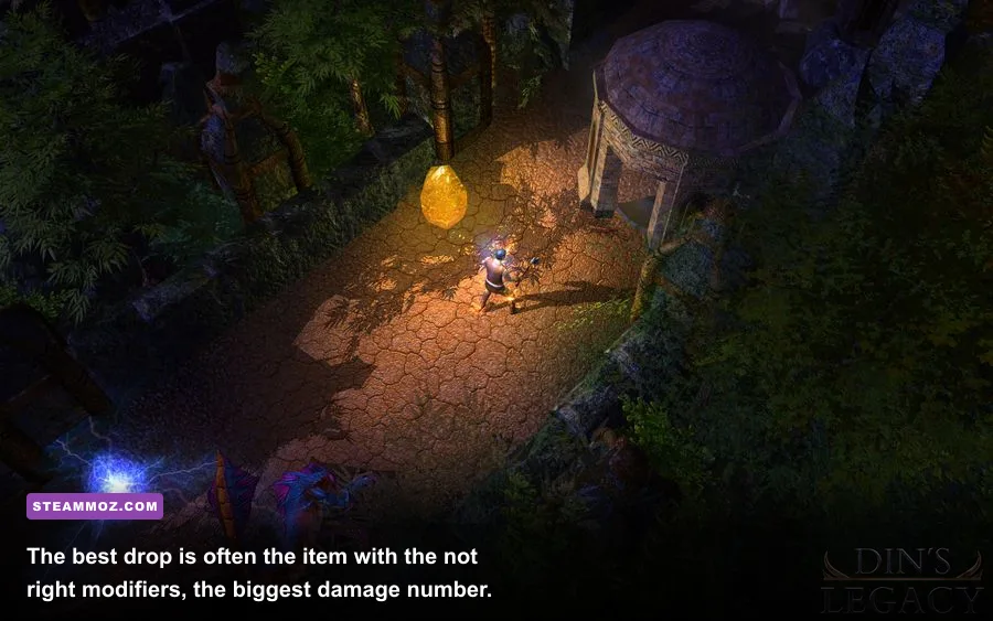 Din's Legacy randomized loot drop with multiple equipment choices