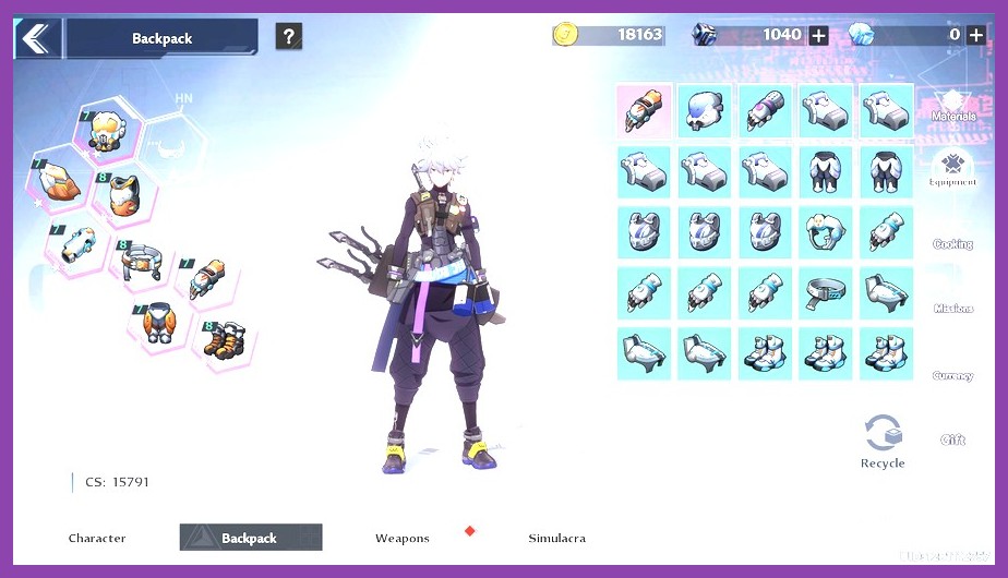 Matrix equipping interface showing memory chips and set bonuses in Tower of Fantasy