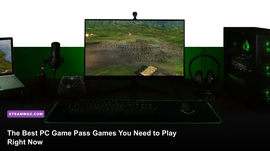 PC Xbox Game Pass game selection displayed on high end gaming setup
