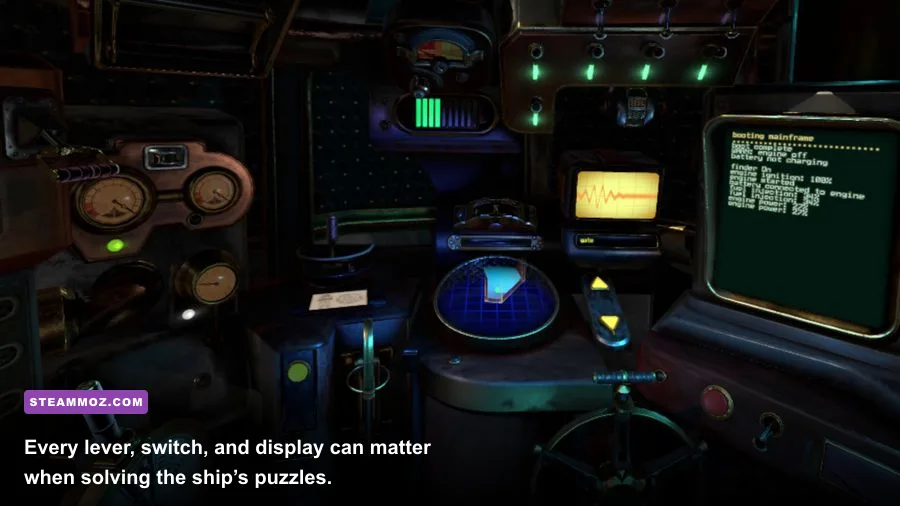 Interactive levers buttons and controls inside the A Rogue Escape cockpit