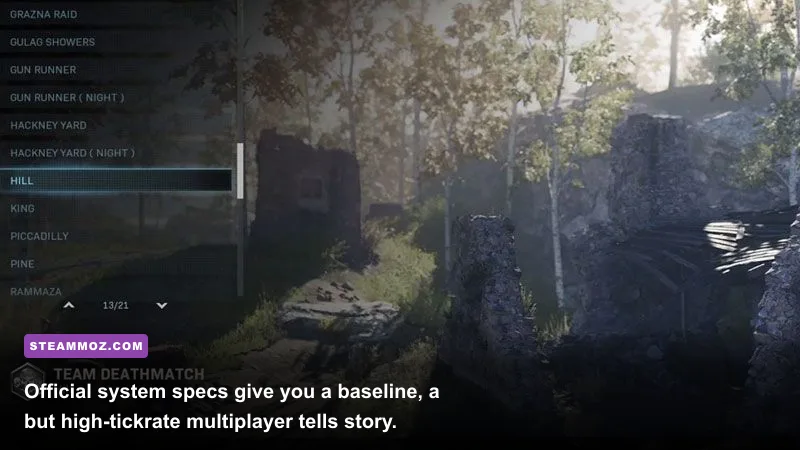 Modern Warfare multiplayer operator in full gear on a detailed urban map