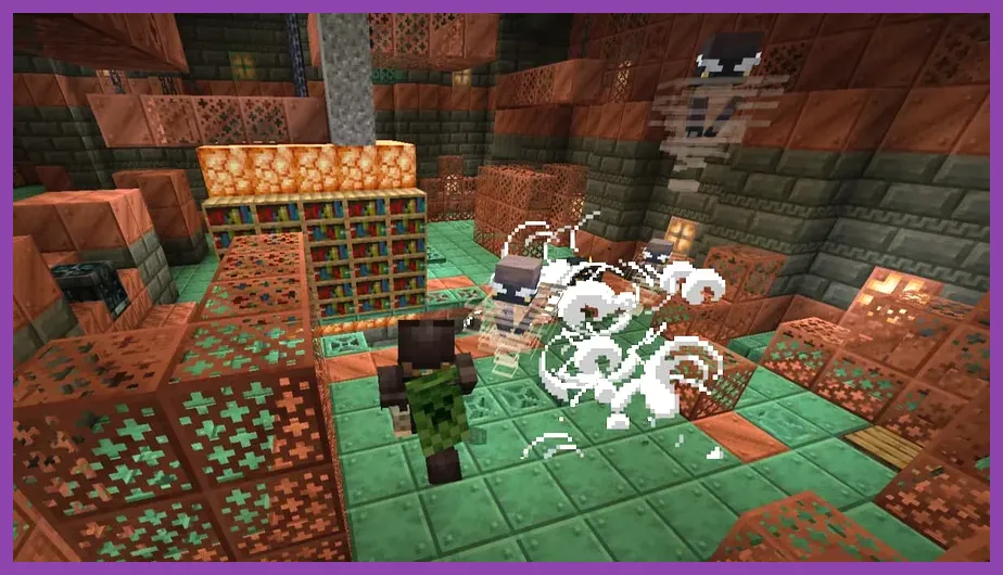 Minecraft player using the mace smash attack with Wind Burst in a Trial Chamber