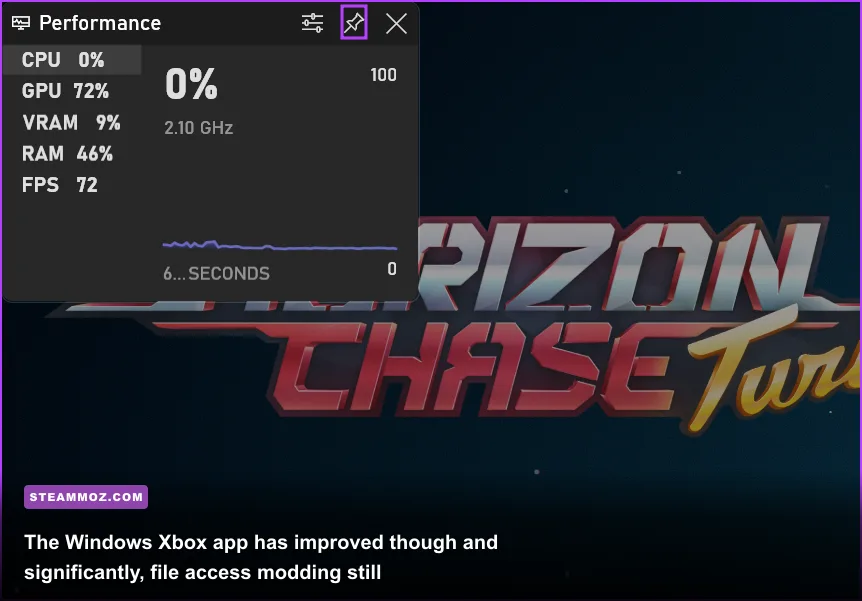 Windows gaming desktop showing storage management and background application usage