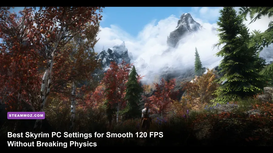 Scenic view of Skyrim Special Edition landscape on high-end PC settings