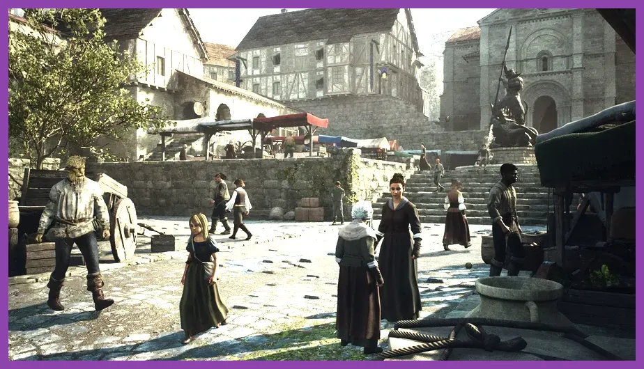 Vernworth town square filled with NPCs in Dragon's Dogma 2