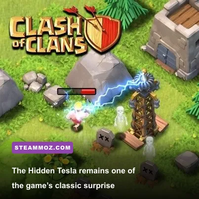 Hidden Tesla activating beside attacking troops in Clash of Clans