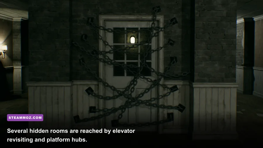 An elevator and mechanical platforms leading to a secret area in Creaks
