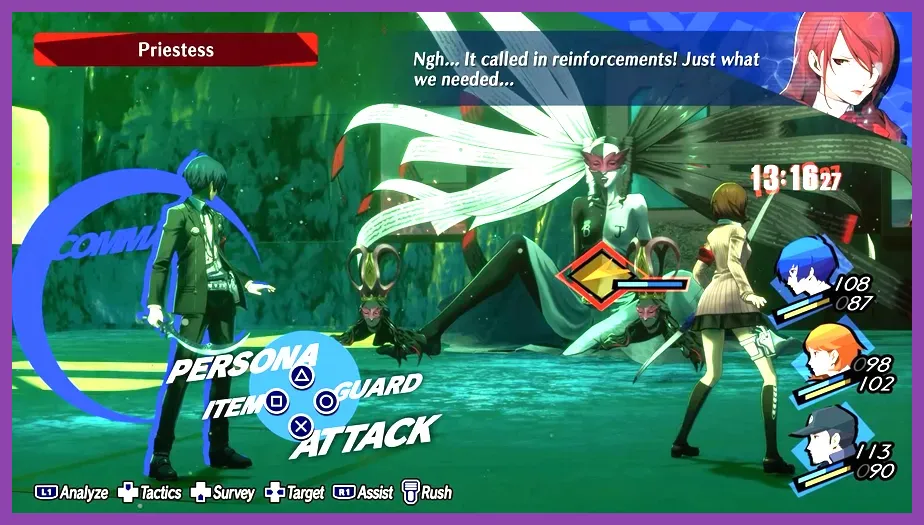 Boss battle against powerful Shadows in Persona 3 Reload