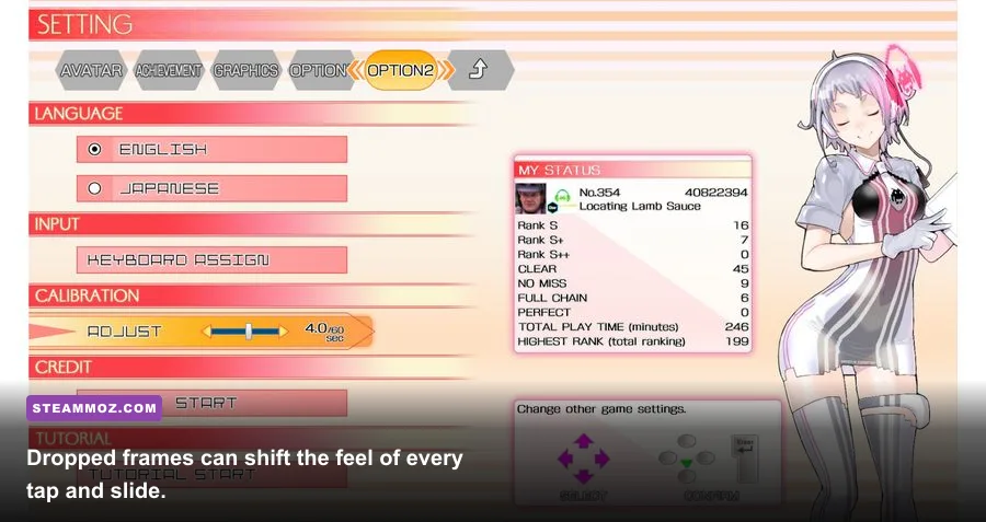 Groove Coaster running at low FPS during a difficult rhythm chart