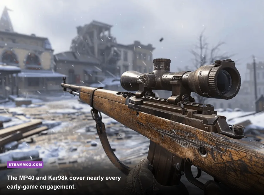 Enemy Front MP40 and Kar98k loadout used during a World War II mission