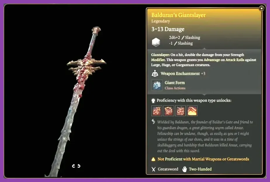 Legendary Balduran Giantslayer sword and armor set in Baldurs Gate 3