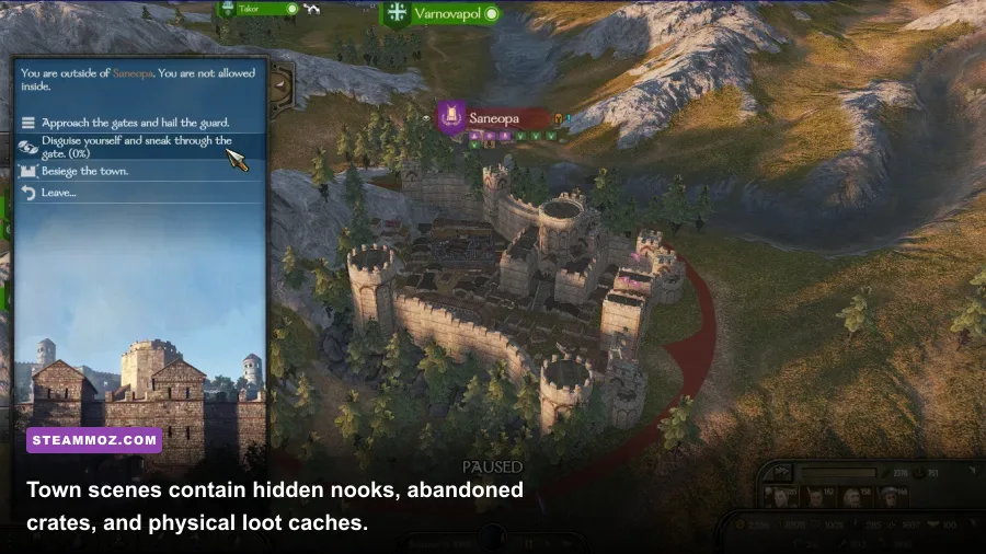 Player character walking through a medieval cobblestone alleyway inside an Empire city in Bannerlord