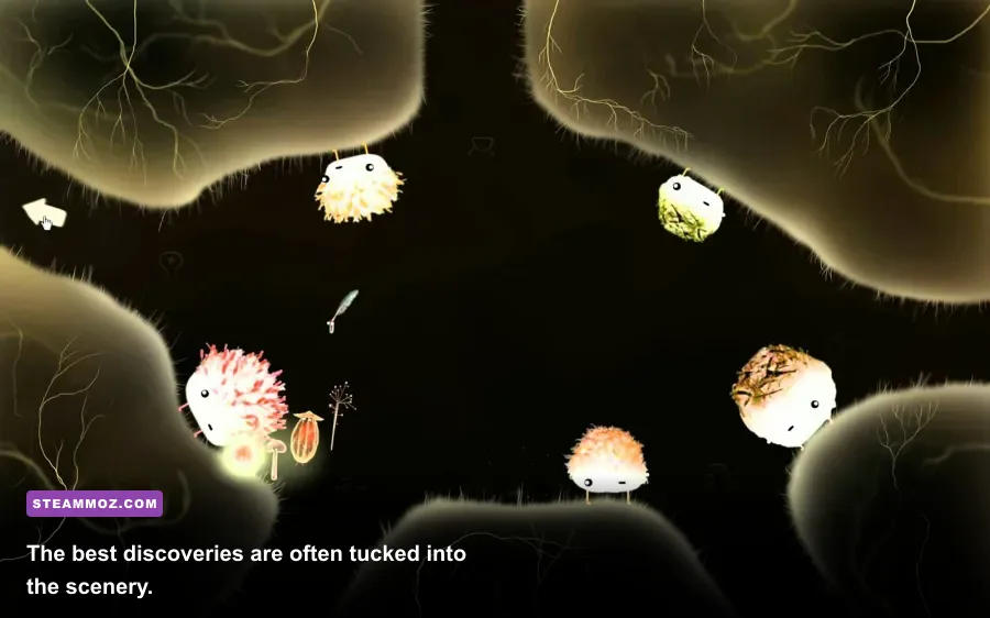 A hidden creature and interactive background detail in Botanicula