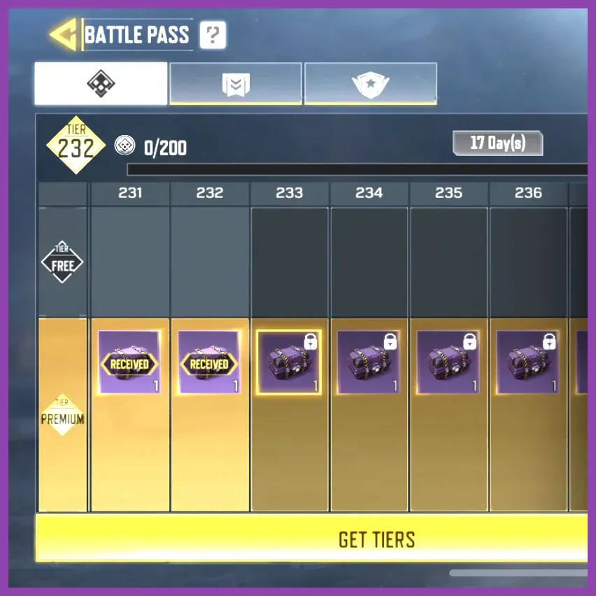 CODM battle pass tier progression screen