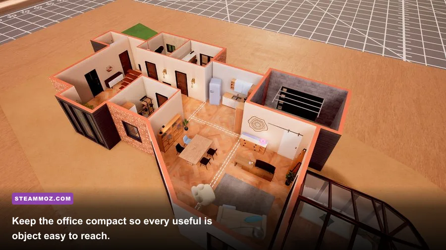 Architect Life home office layout in build mode with desk storage and lighting