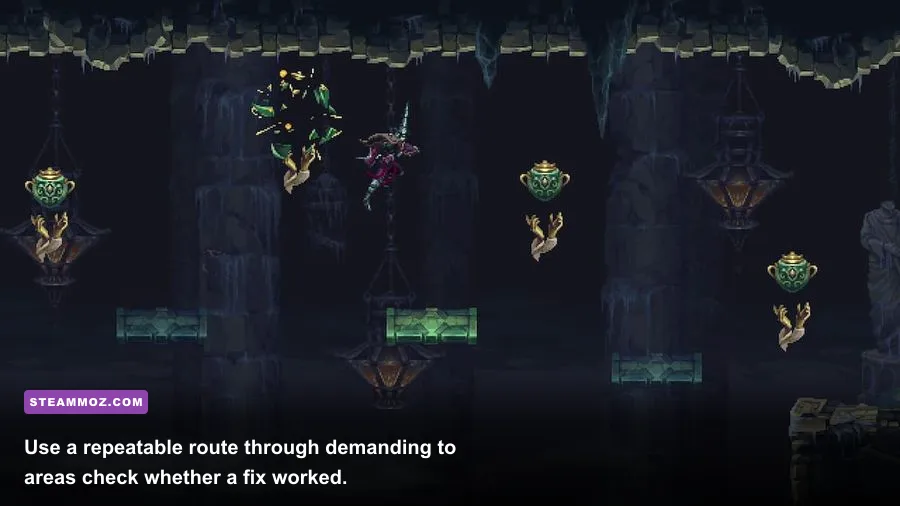 Blasphemous 2 exploration scene from the Grilles and Ruins area