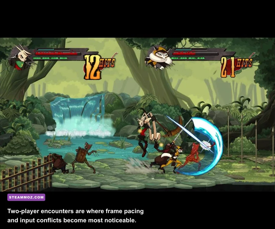 Two players fighting enemies together in Dusty Revenge Co-op Edition