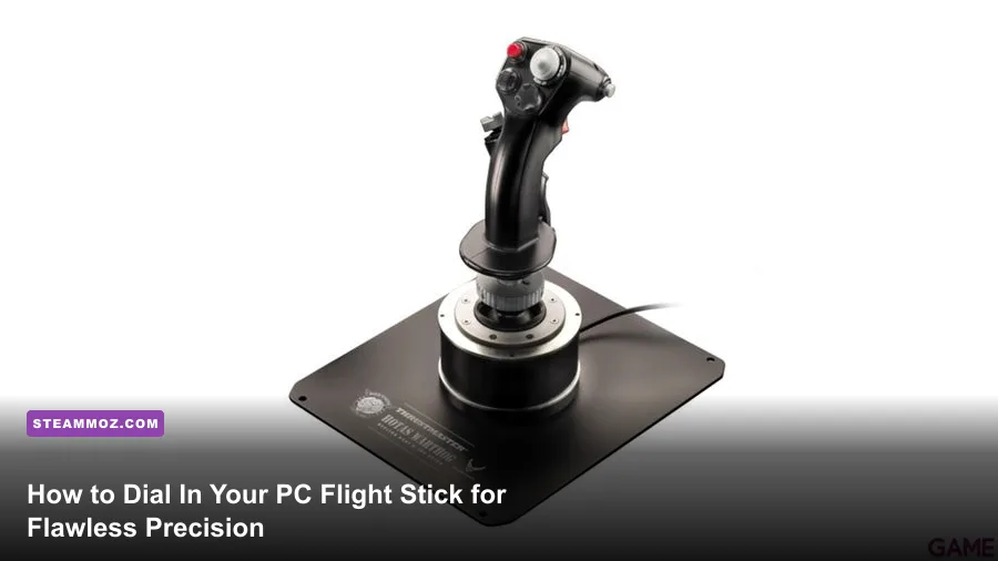 A high-end PC flight stick and throttle mounted to a desk with dual-cam gimbal mechanism visible