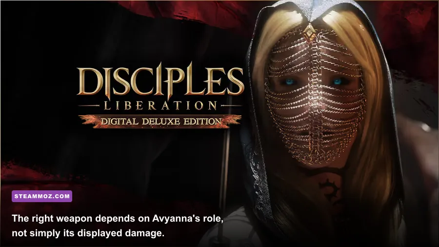 Disciples Liberation Avyanna comparing sword axe and staff equipment