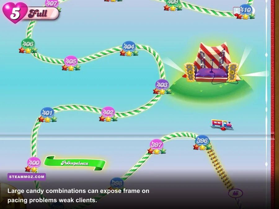 Candy Crush Saga striped candy and color bomb combination creating board effects