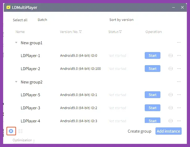 LDPlayer Multi-Instance Manager interface showing multiple Epic Seven game windows