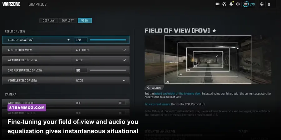 Warzone display and visual settings menu configured for maximum frame rate and visibility